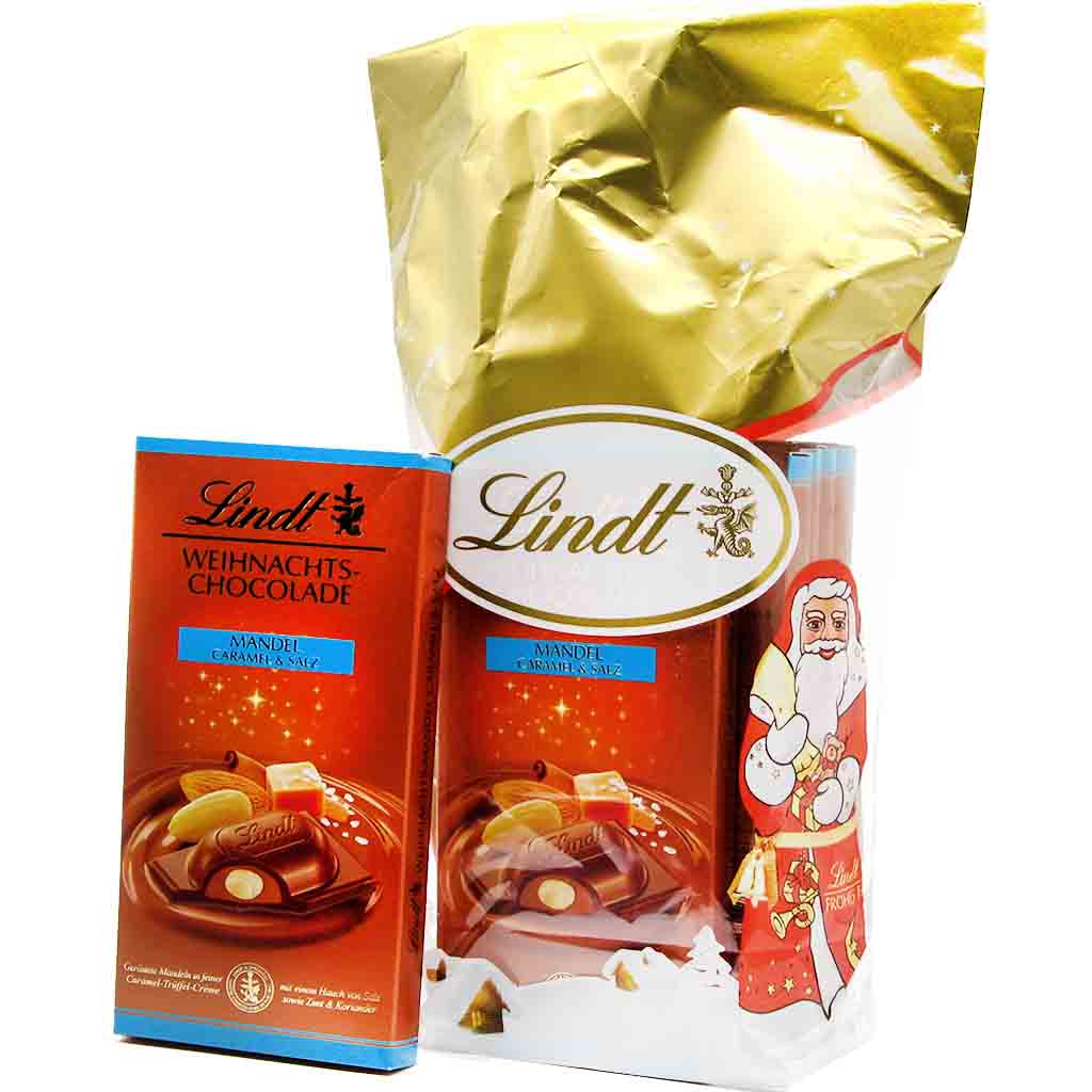6x Lindt Weihnachtsschokolade Mandel  Caramel & Salz á 100g=600g MHD:30.3.24