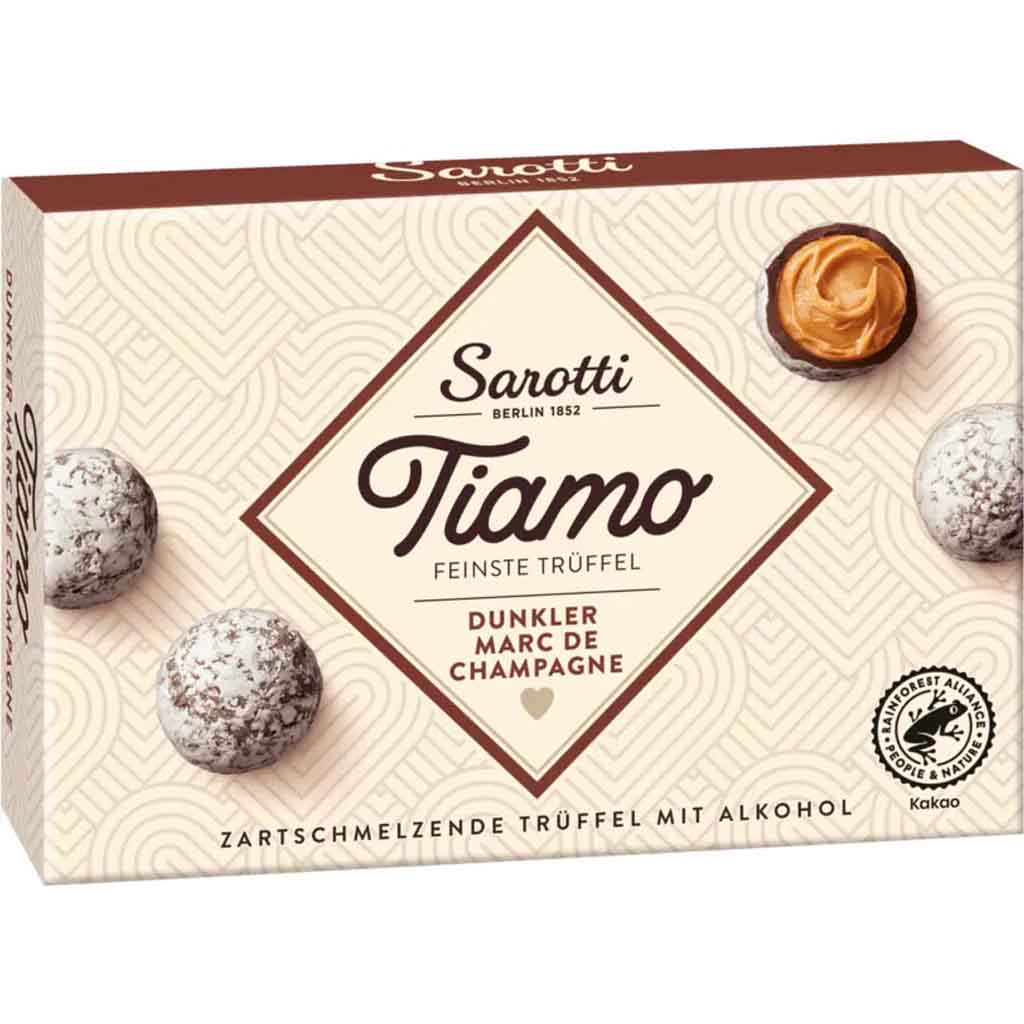 Sarotti Tiamo Feinste Trüffel dunkle Marc de Champagne 125g MHD:17.3.24