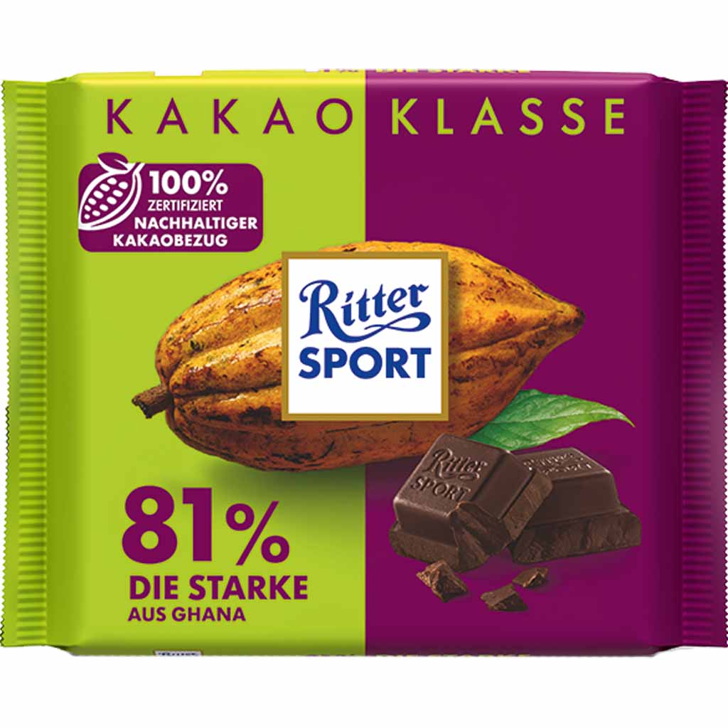 Ritter Sport Tafelschokolade Ghana Die Starke 81% 100g MHD:15.5.23