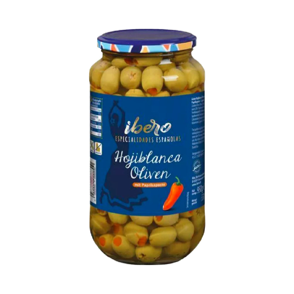 Ibero Hojiblanca Oliven mit Paprikapaste 550g MHD:10.8.26