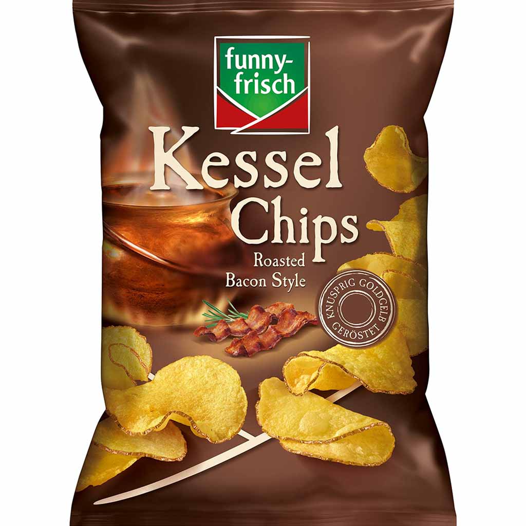 funny frisch Kessel Chips Roasted Bacon Style 120g MHD:4.7.22
