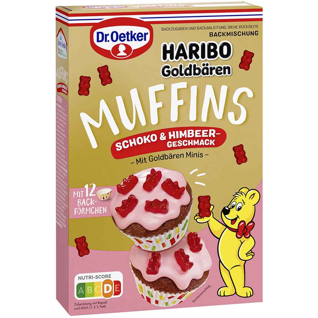 Dr.Oetker Backmischung Haribo Goldbären Muffins Schoko & Himbeer 12er 469g MHD:30.4.23