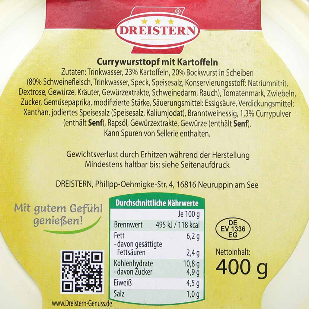 Dreistern Fertiggericht Currywursttopf 400g