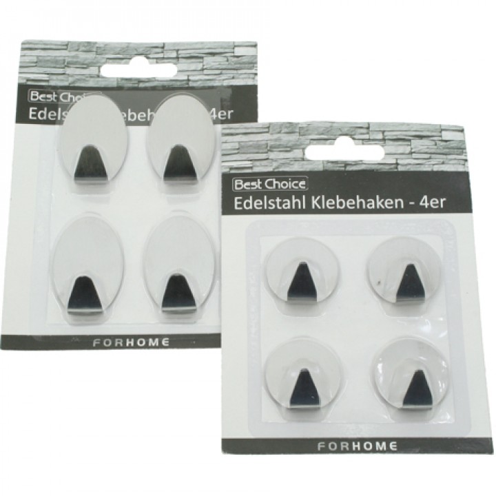 Edelstahl Klebehaken selbstklebend auf Karte 4er Oval 5cm