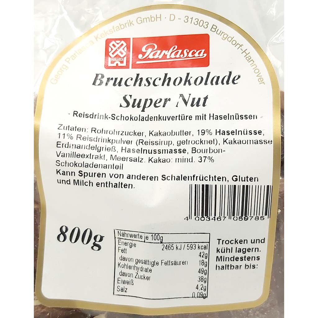 Parlasca Schokoladenbruch Reisdrink Super Nut 800g