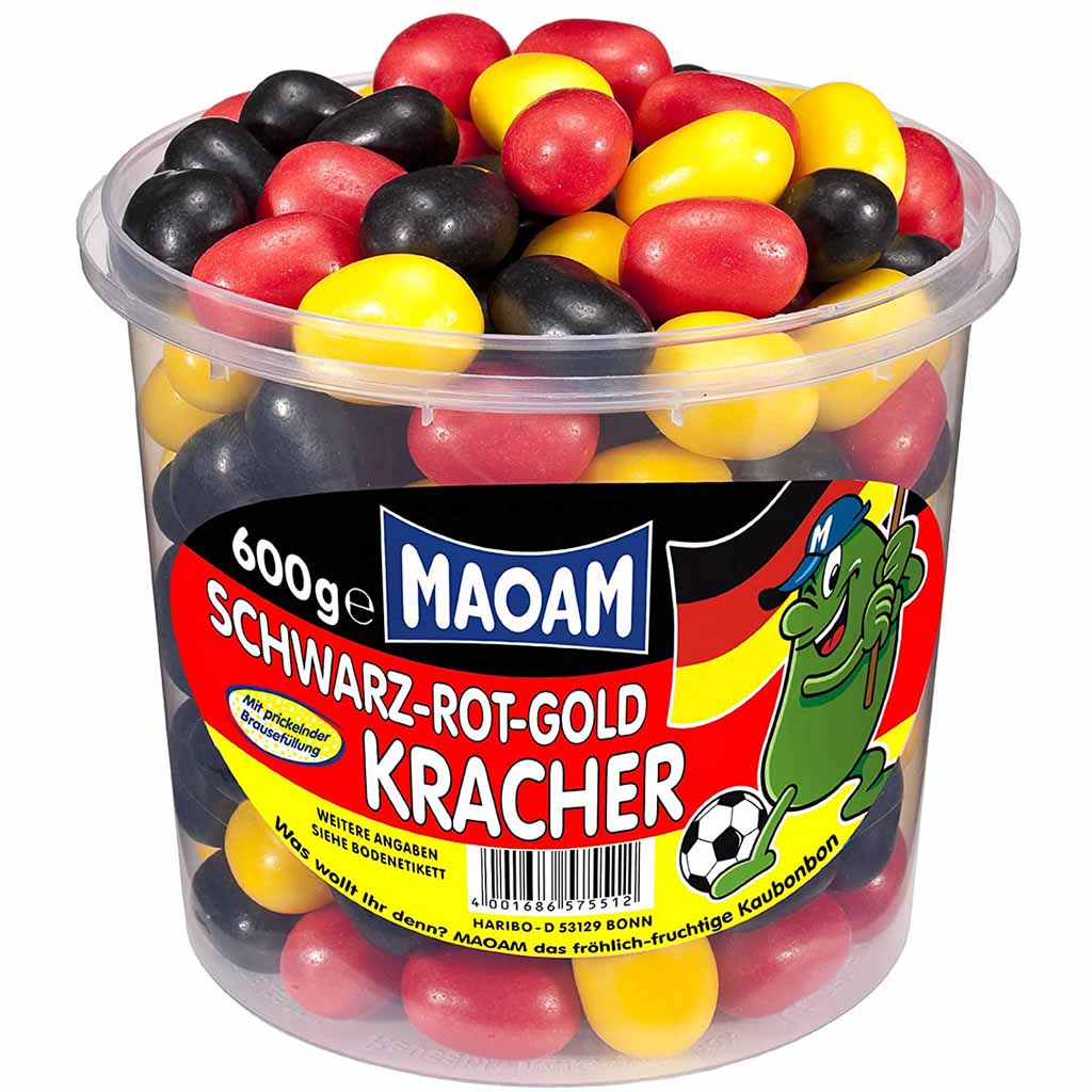 MAOAM Kracher Schwarz Rot Gelb Kaubonbons 600g MHD:30.7.22