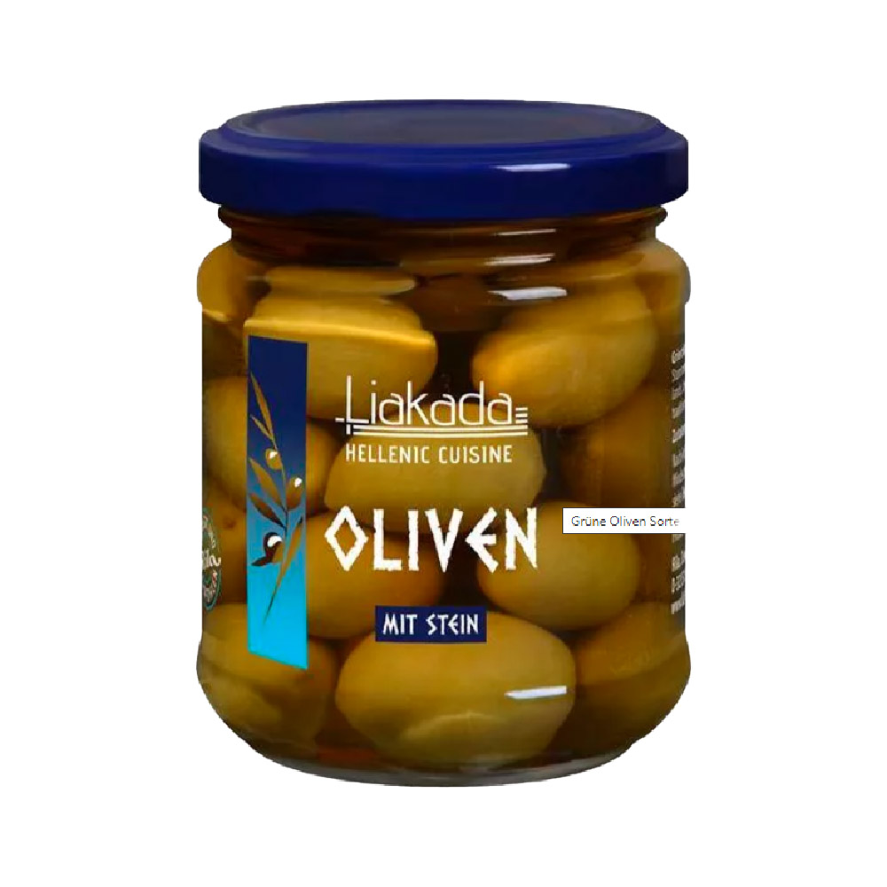 Liakada Grüne Oliven Chalkidiki mit Stein 110g MHD:27.7.26