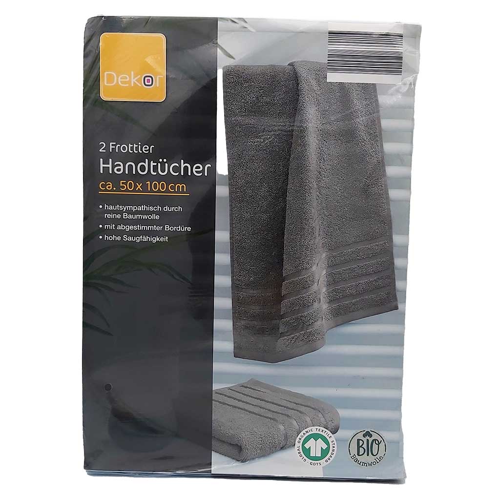 2 Frottier Handtücher 50 x 100cm grau