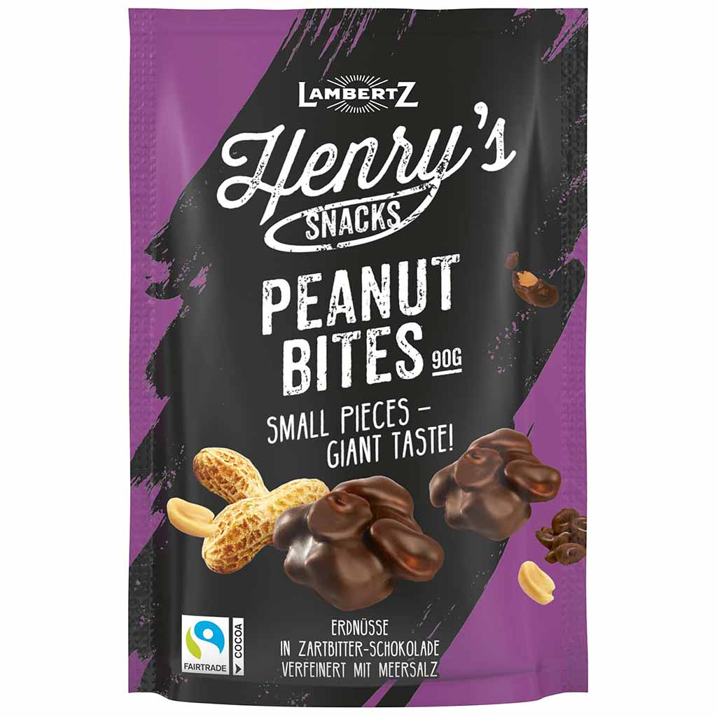 Lambertz Henrys Snacks Peanut Bites Zartbitter Schokolade 90g MHD:30.4.22