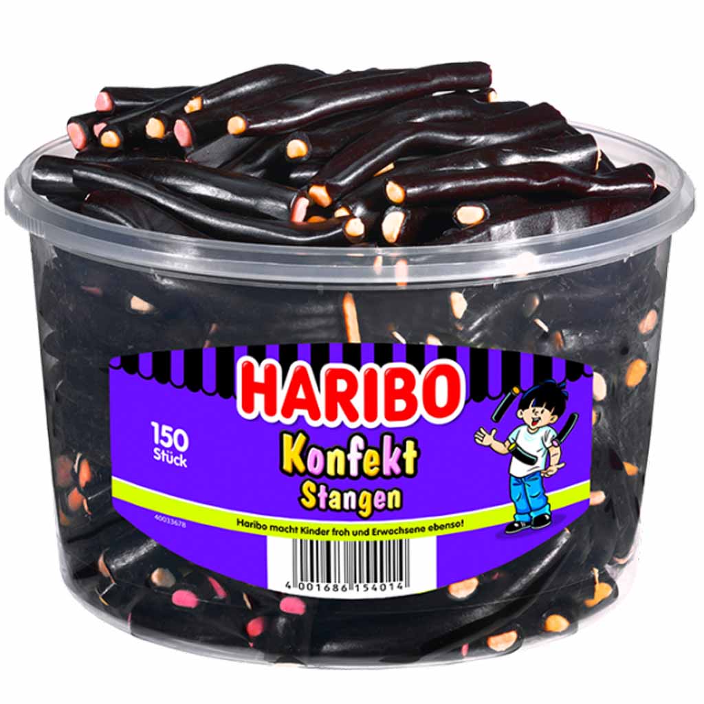 Haribo Konfekt Stangen 1200g, Lakritz-Konfekt, 4001686154014, 150 Stück, in Dose