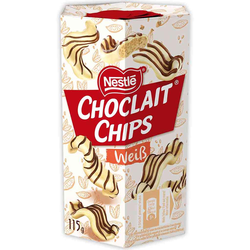Nestle CHOCLAIT CHIPS Weiß 115g MHD:30.7.24