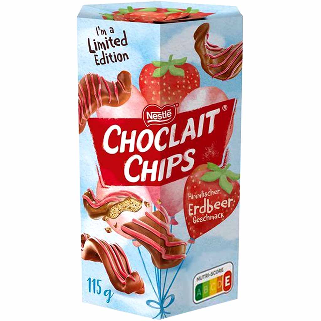 Nestle CHOCLAIT CHIPS Erdbeer 115g MHD:28.2.23