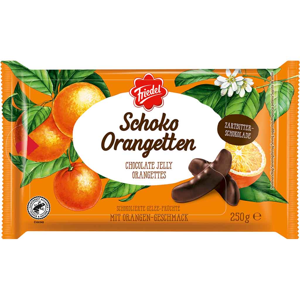 Friedel Gelee Früchte Schoko Orangetten 250g MHD:30.9.24