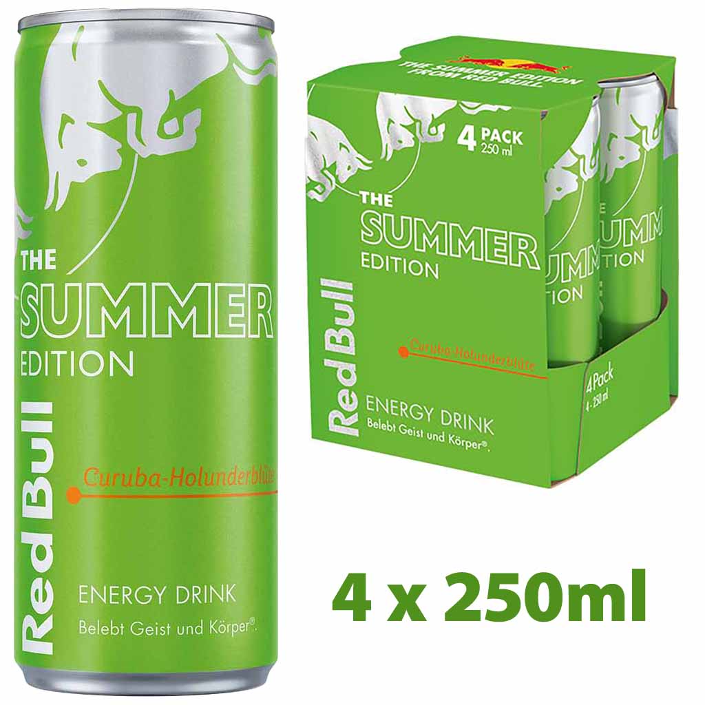 4x Red Bull Summer Edition Curuba-Holunderblüte DOSE je 250ml=1L  GTIN 9002490270612