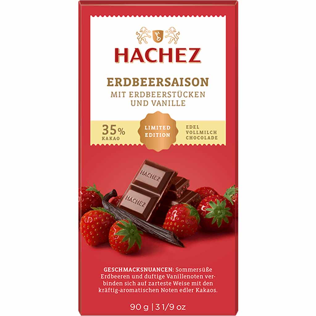 Hachez Tafelschokolade Erdbeersaison mit Vanille 90g MHD:18.5.23