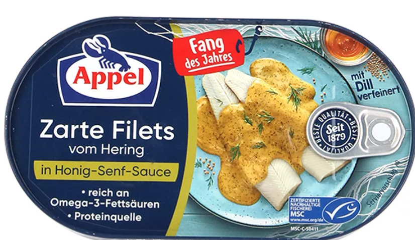Appel-Heringsfilet-Mit Senf-Honig-Sauce