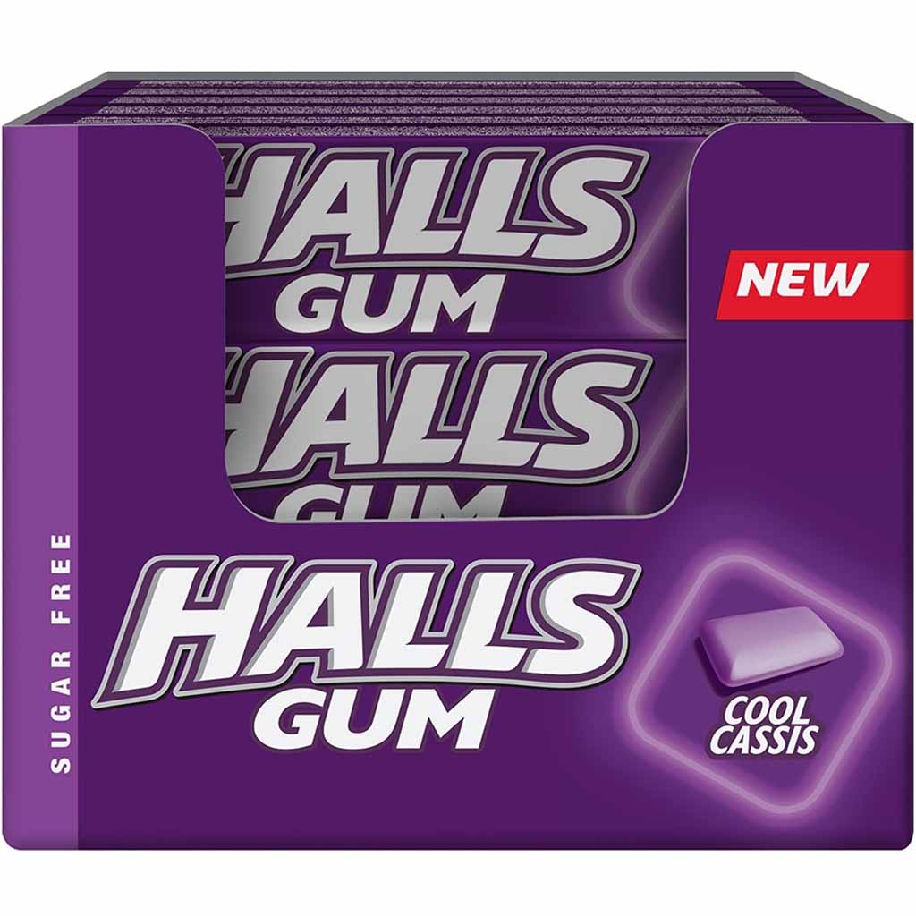 Halls Gum Cool Cassis Kaugummi Zuckerfrei 25 Pack 350g MHD:25.2.22