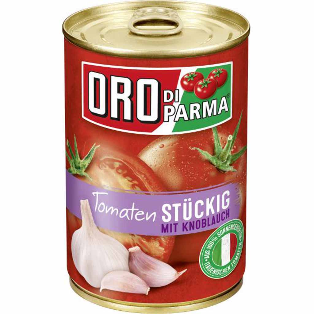 Oro di Parma Tomaten stückig mit Knoblauch 400g MHD:30.12.22