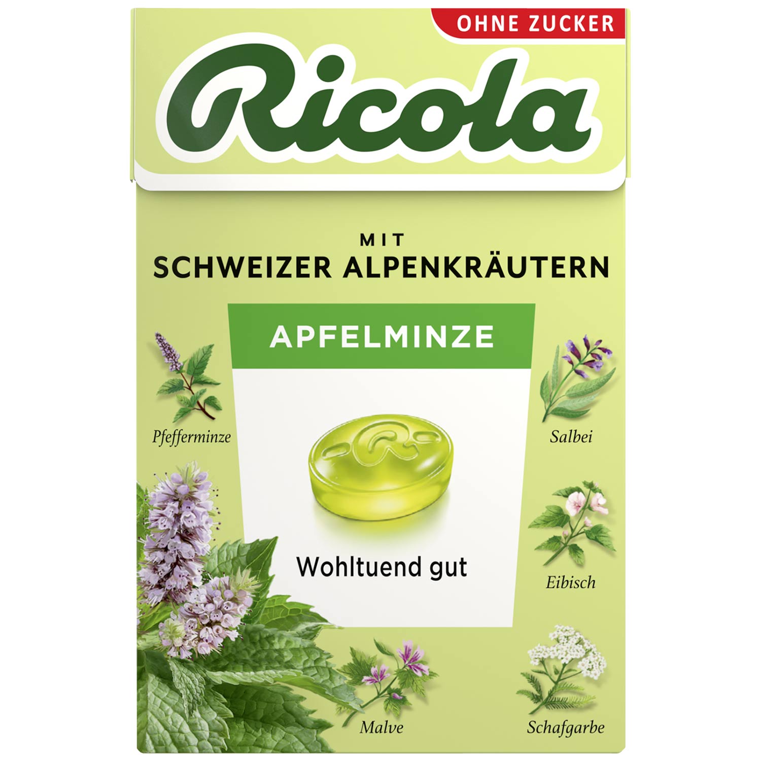 Ricola Apfelminze Bonbon Zuckerfrei, 10 x 50g MHD:31.7.26