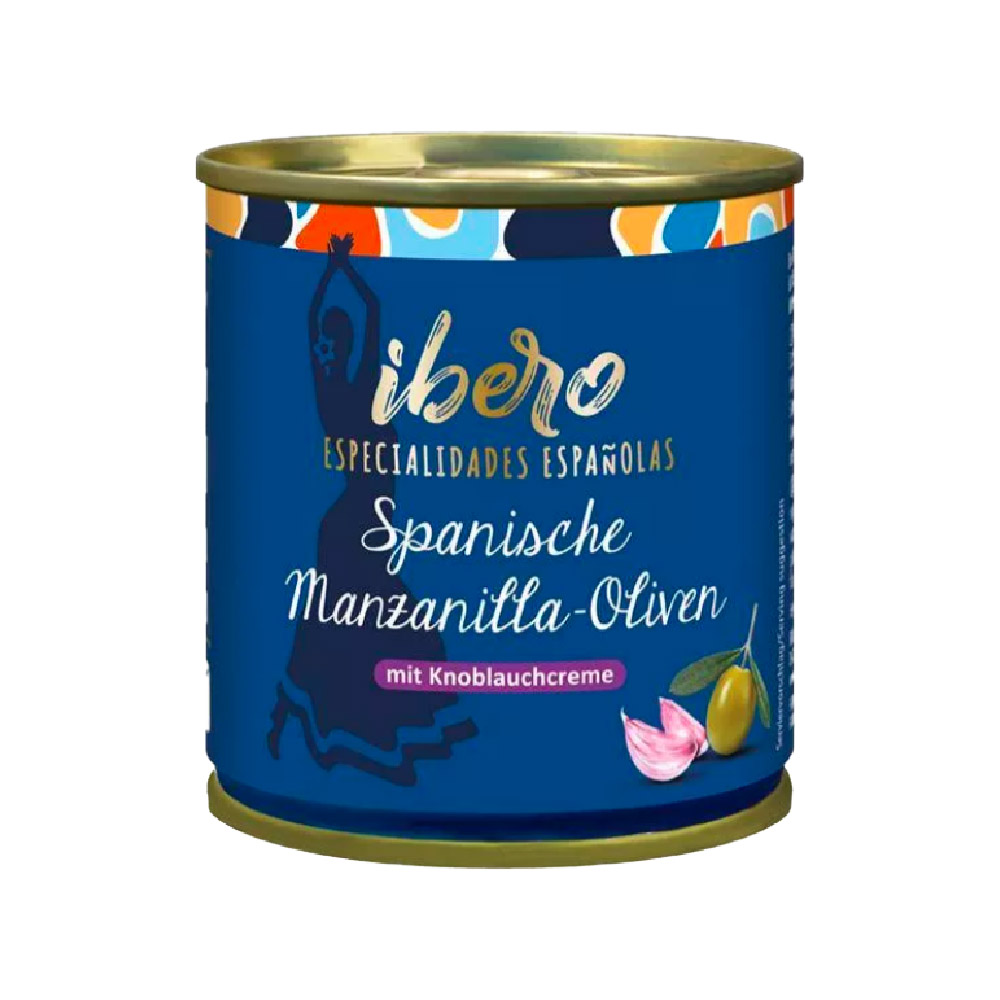 Ibero Spanische Manzanilla Oliven mit Knoblauchcreme 85g MHD:27.11.25