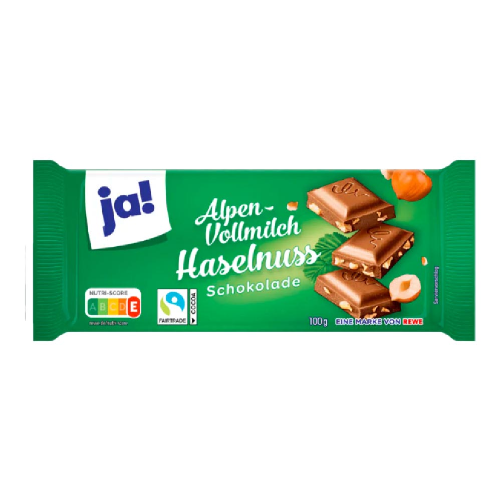 ja! Alpen Vollmilch Haselnuss Schokolade 100g MHD:3.6.25