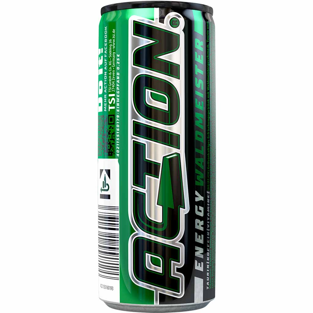 24x Action Energy Drink Waldmeister DOSE á 250ml=6L MHD:10.10.25