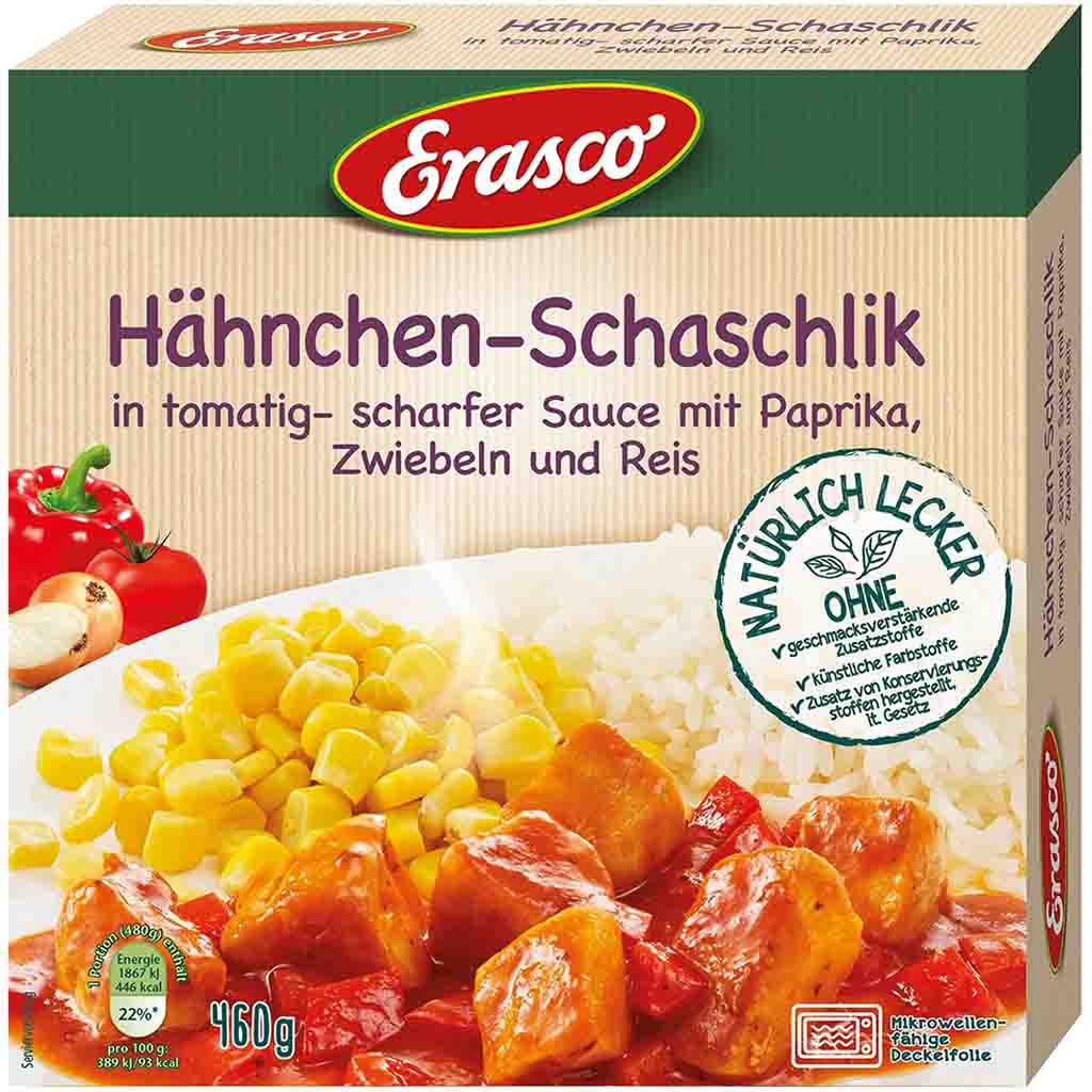 Erasco Menüschale Hähnchen-Schaschlik mit Reis 460g