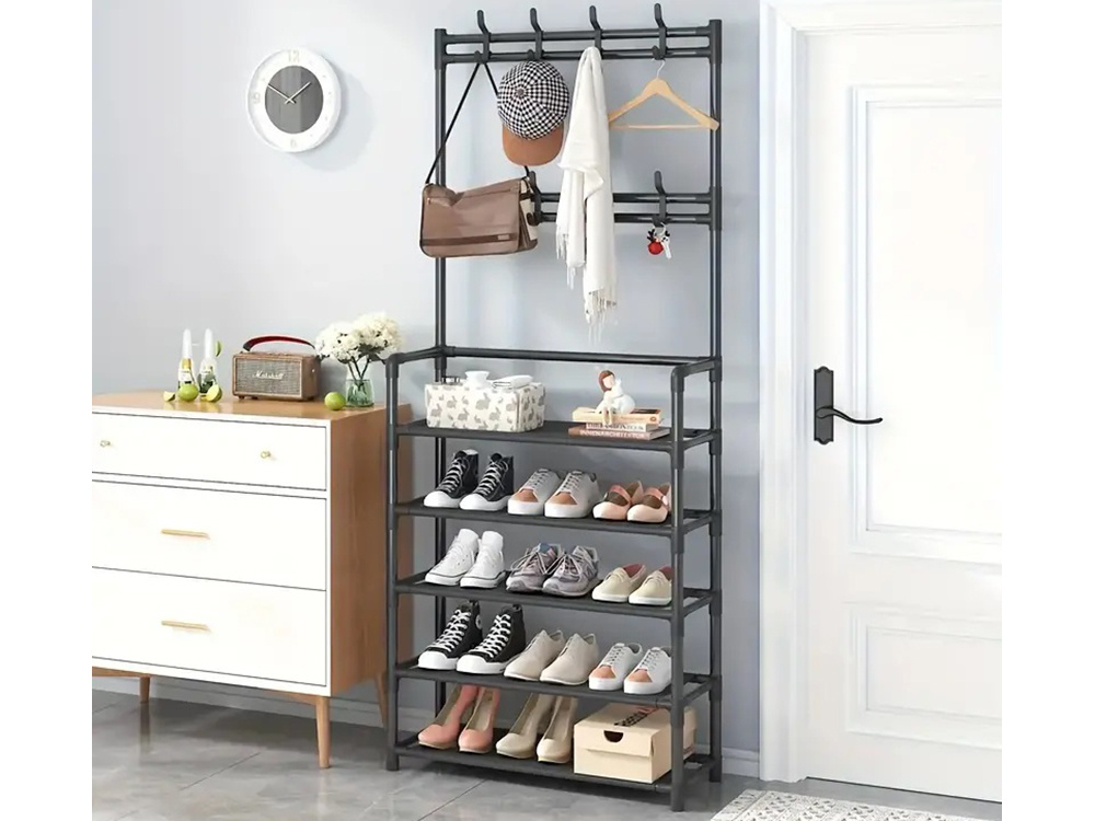 5-stöckiger Metallgarderobenständer Schuhe Handtaschen Loft Kleiderschrank