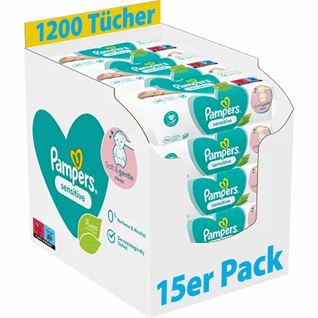 Pampers Feuchttücher sensitive 15x80 Tücher, Vorteilspack 1200 Stück