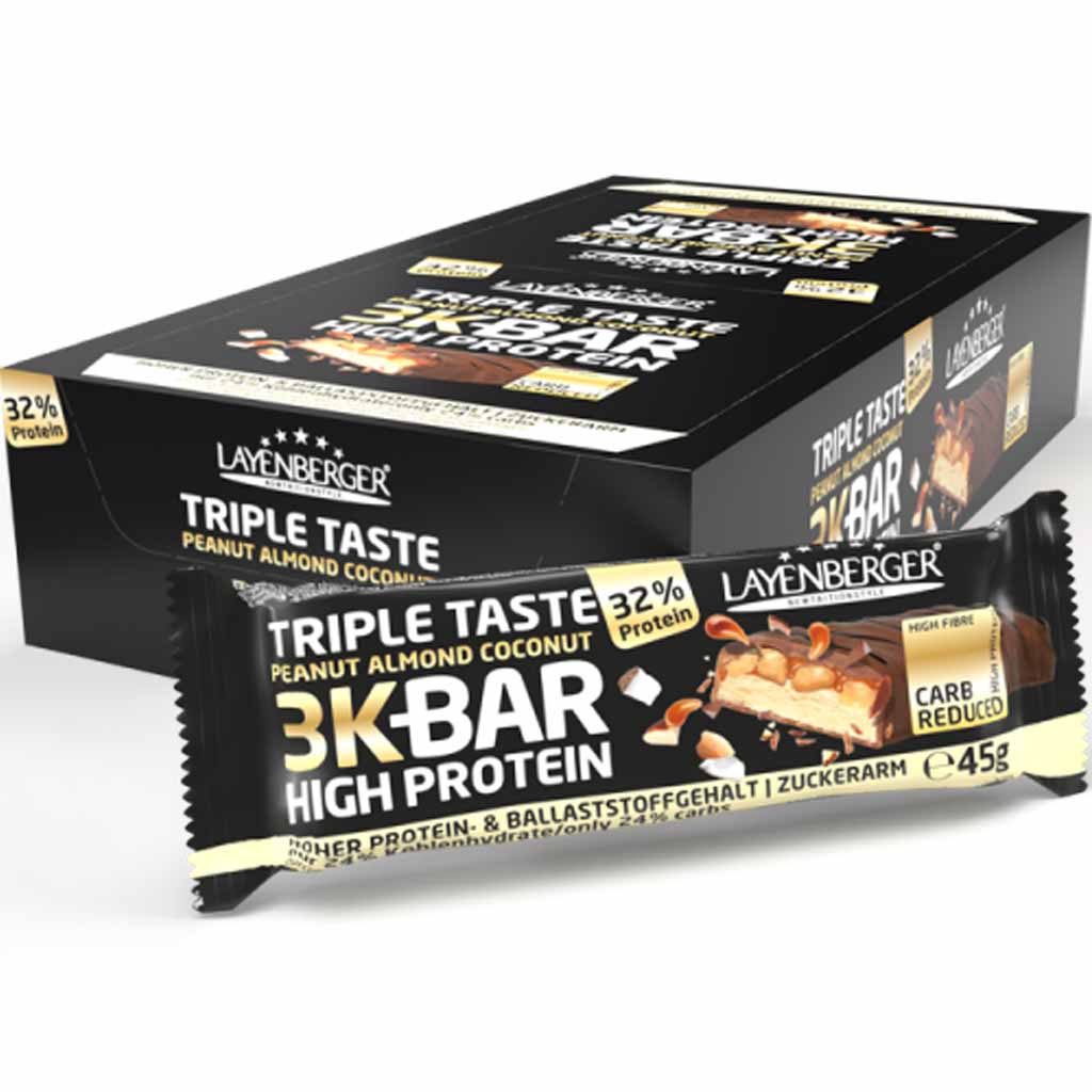 21x Layenberger 3K Protein Riegel Peanut Almond Coconut Triple Taste á 45g=945g MHD:30.6.24
