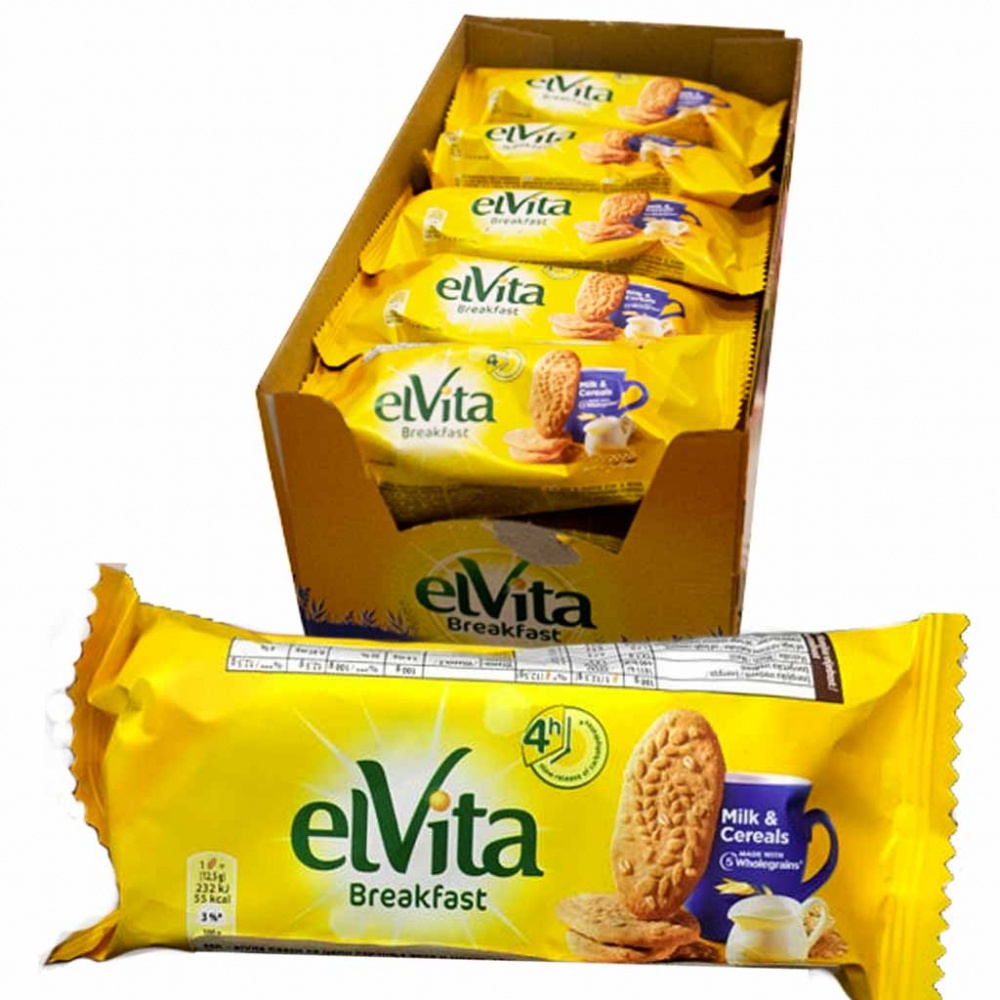 20x Frühstückskekse ELVITA 4er Pack Milch & Cerealien á 50g=1kg MHD:4.12.19