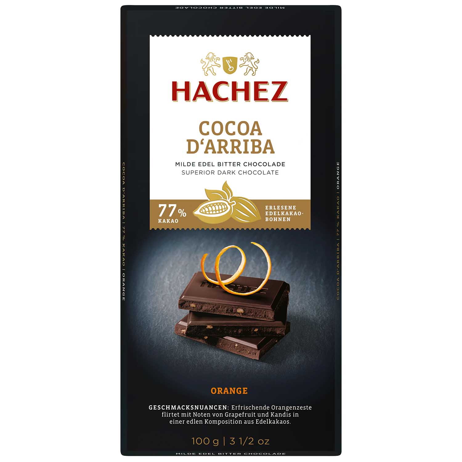 Hachez Tafelschokolade Cocoa d'Arriba 77% Kakao Orange 100g MHD:2.9.25