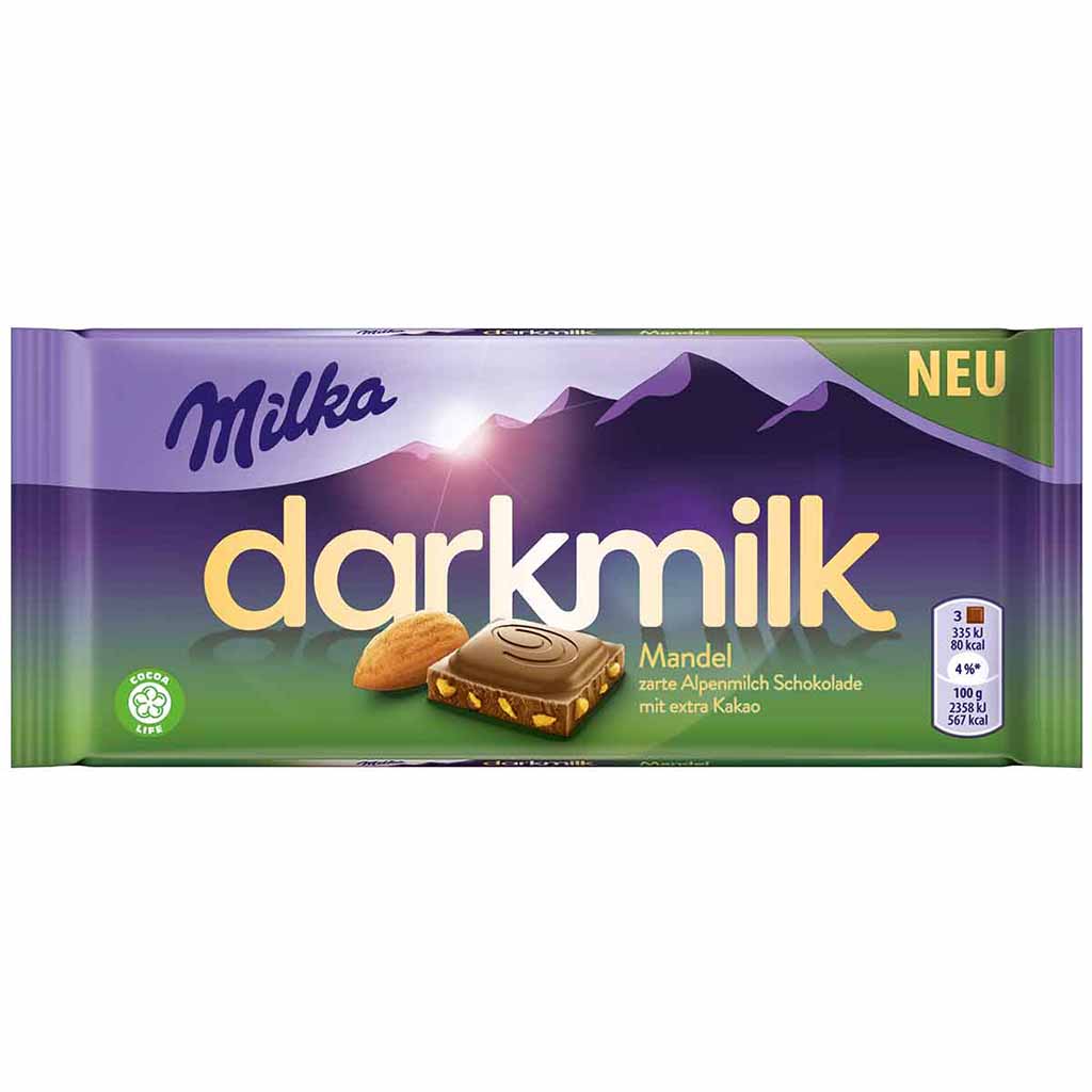 5x Milka Tafel darkmilk Mandel mit extra Kakao á 85g=425g MHD:6.7.20