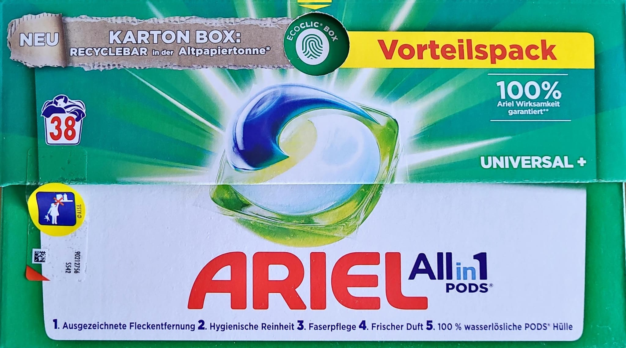 Ariel All-in-1 Pods Universal+ 38WL im Karton Box