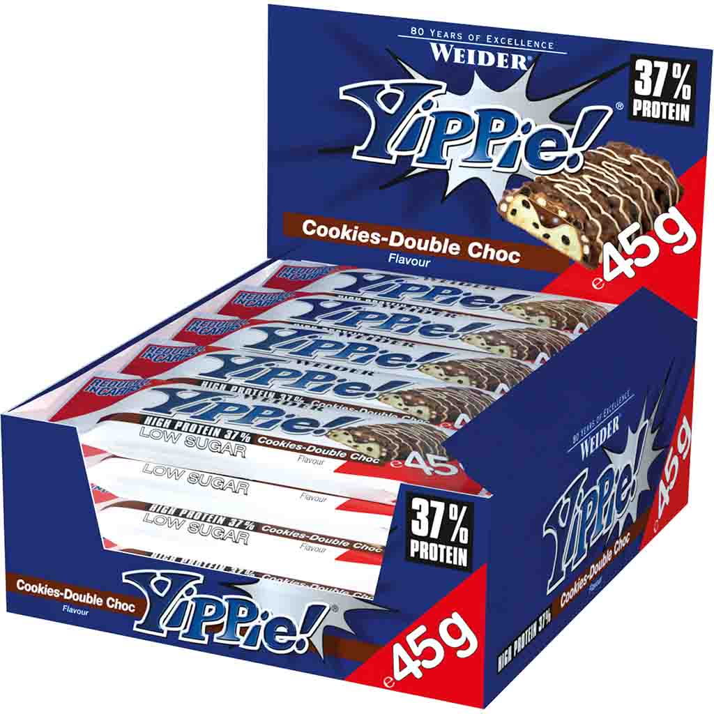 12x Yippie! Protein Riegel Cookies & Double-Choc á 45g=540g MHD:30.11.24