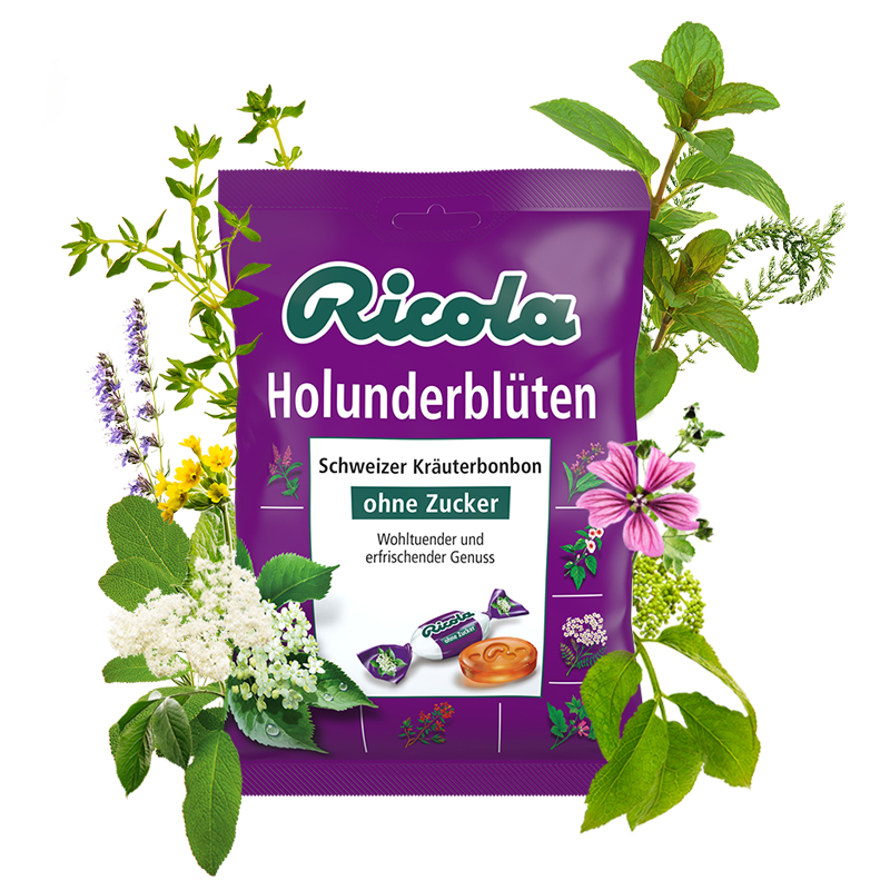 Ricola Holunderblüten Bonbon Zuckerfrei, 75g Beutel MHD:31.12.25