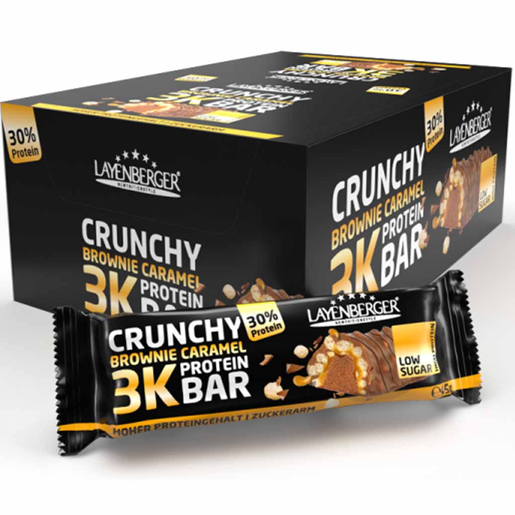 15x Layenberger 3K Protein Riegel Crunchy Brownie Caramel á 45g=675g MHD:30.6.25