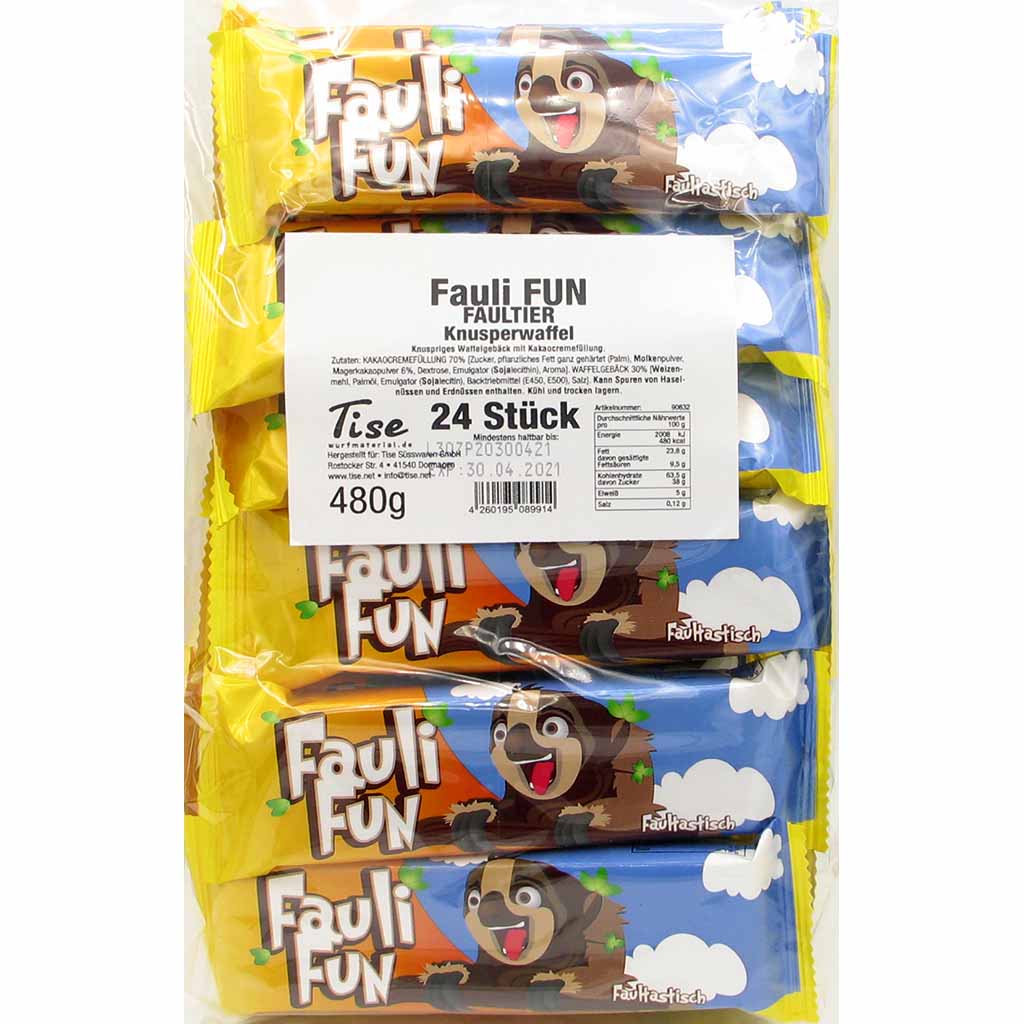 24x Fauli FUN Faultier Knusperwaffelriegel á 20g=480g MHD:30.4.21