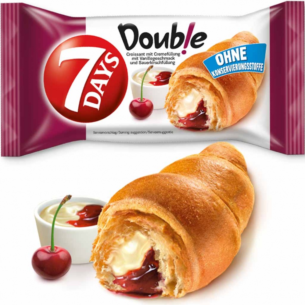 10x 7Days Double Croissant Vanillecreme Sauerkirsche á 60g=600g MHD:18.3.22