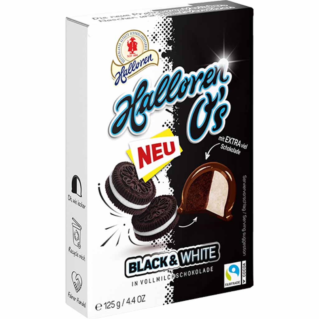 Original Halloren Kugeln O's Black & White 125g MHD:22.5.24