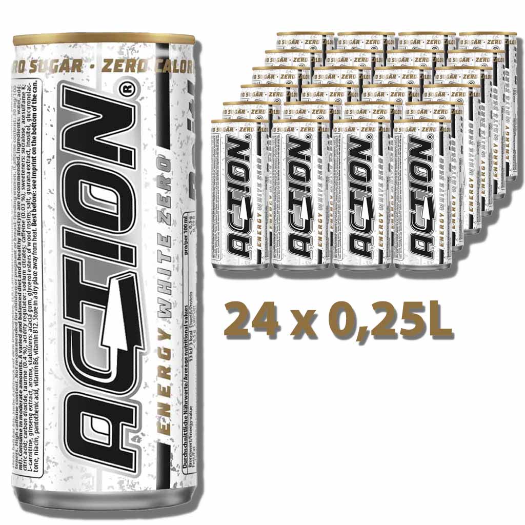 Action Energy Drink White Zero DOSE 24x250ml,  6 Liter  GTIN 4021155202282