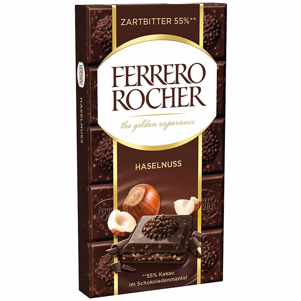 Ferrero Rocher Tafelschokolade Zartbitter Haselnuss 90g MHD:28.10.24