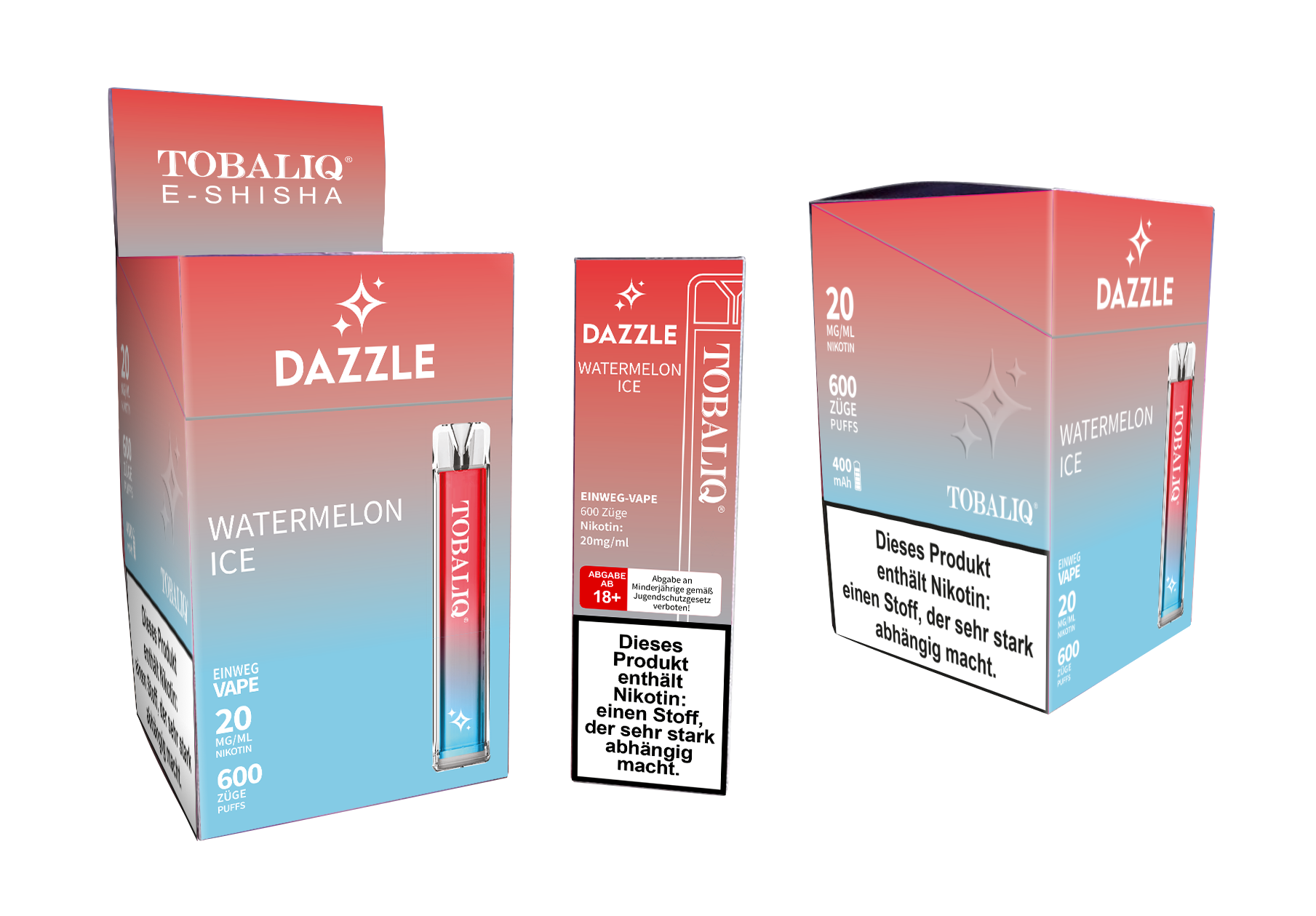 10er Pack DAZZLE 600Puffs E-Shisha – 20mg Nikotin – WATERMELON ICE