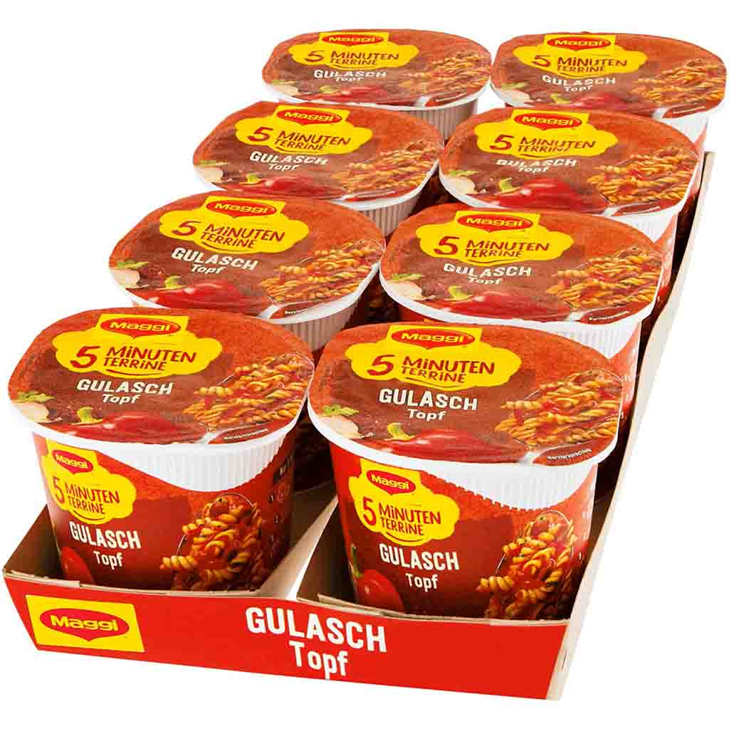 8x Maggi 5 Minuten Terrine Gulasch Topf ungarischer Art á 57g=456g MHD:27.2.25