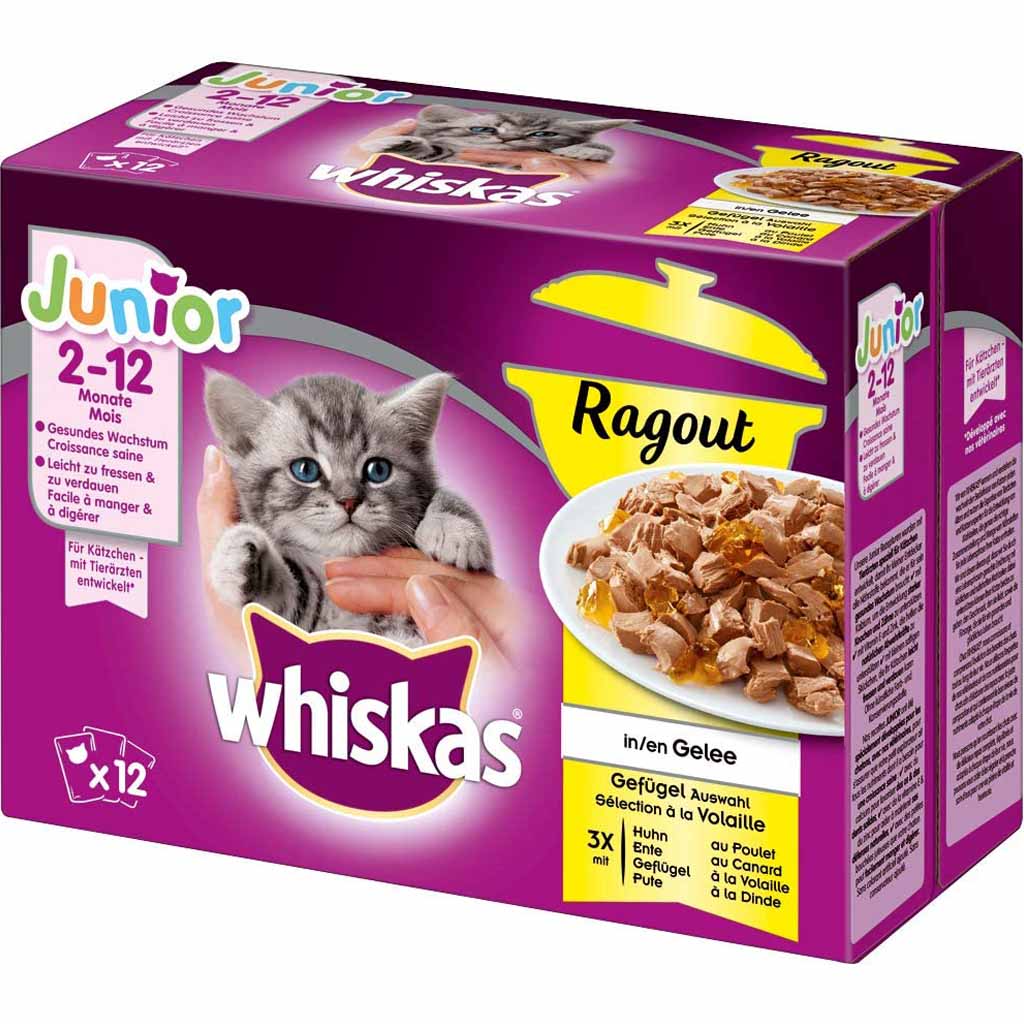 Whiskas Junior Ragout in Gelee Geflügel Auswahl 12x85g=1,02kg MHD:22.10.24