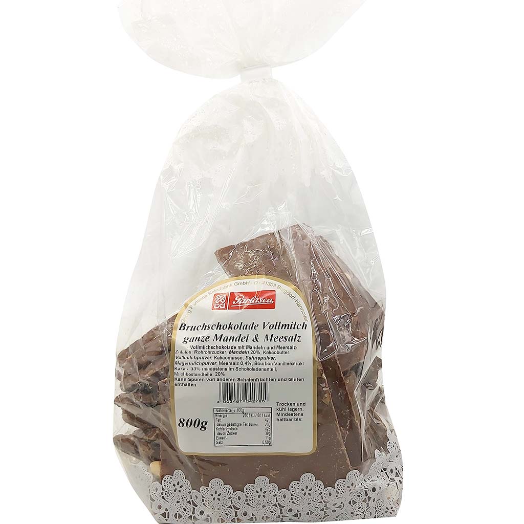 Parlasca Bruchschokolade Vollmilch ganze Mandel und Meersalz 800g 