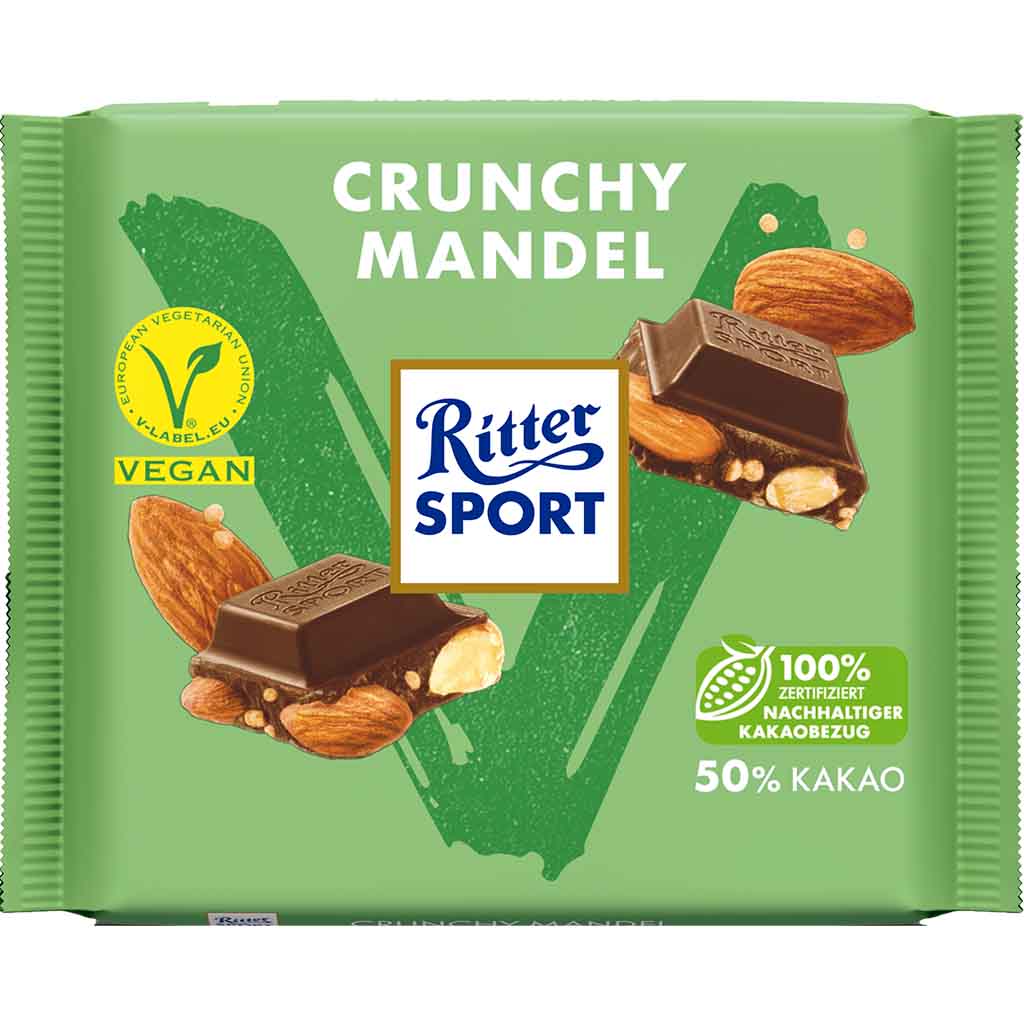 Ritter Sport Tafelschokolade Vegan Crunchy Mandel 100g MHD:30.11.24