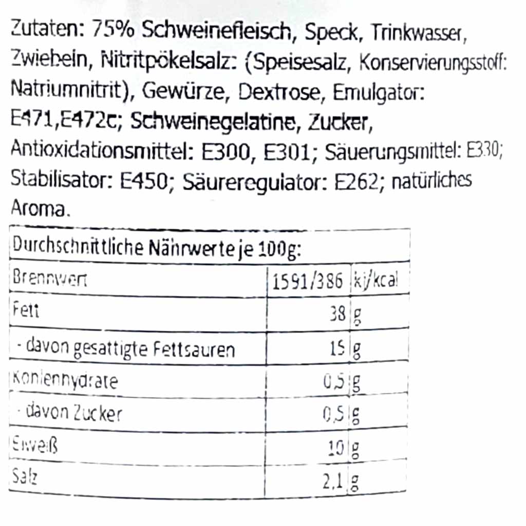 Grasmehr Hausmacher Zwiebelmettwurst streichfähig 200g 