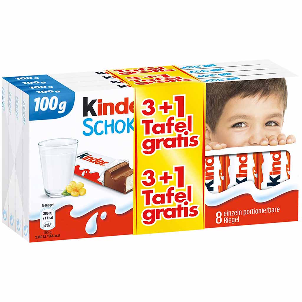 Kinder Schokolade mit je 8 Riegeln 4x100g 400g