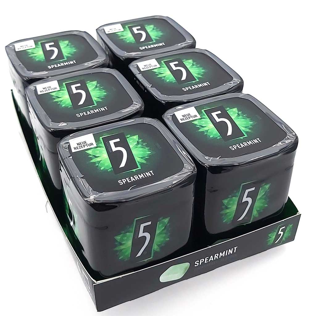 Wrigleys 5Gum Spearmint 6x 35er Kaugummi Dose MHD:30.8.24
